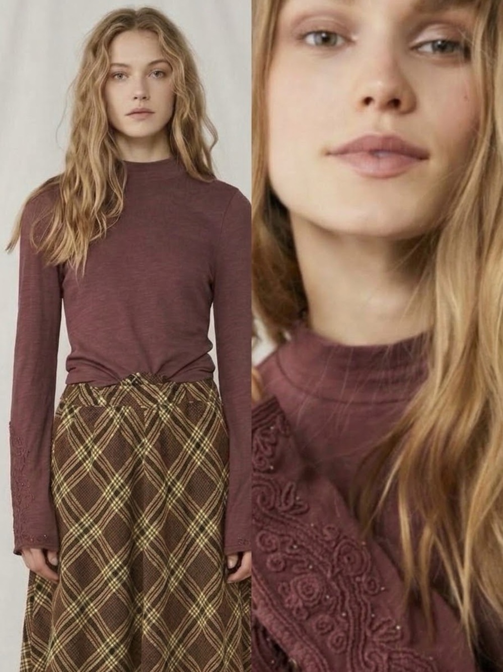 Free People We The Free Hooked On You Cuff Blouse Top Embroidered Small Burgundy
